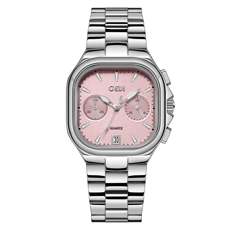 Five-Pin High-End Women'S Watch Niche Square Disc Calendar High-Value Steel Belt Watch Watch
