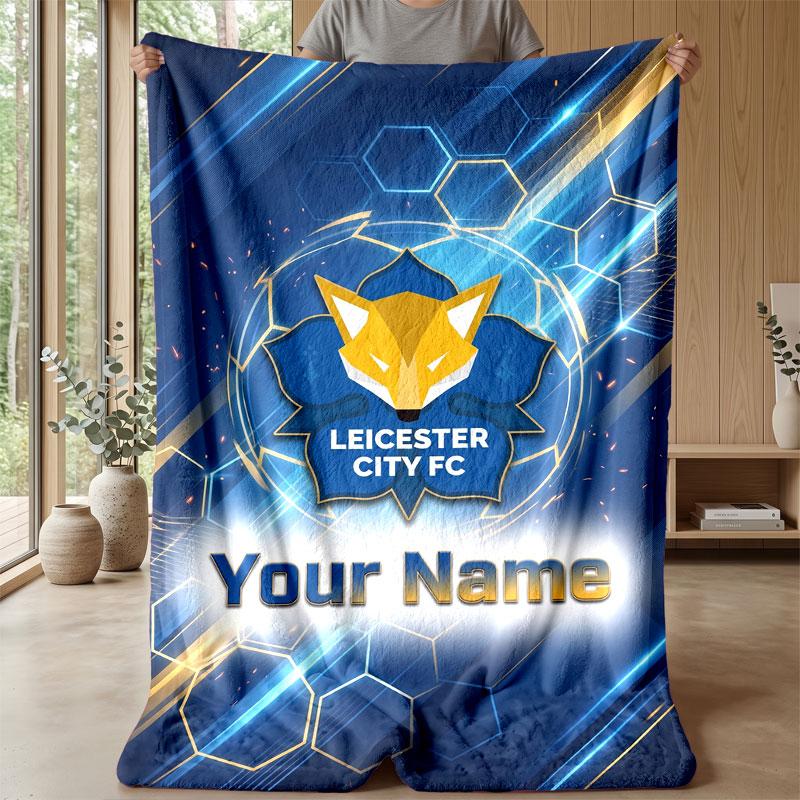 Couverture Flanelle Personnalisée Leicester City Nom Texte Logo Football Couverture Polaire Jetée Personnalisée Cadeau Spécial Pour Canapé Chambre Maison