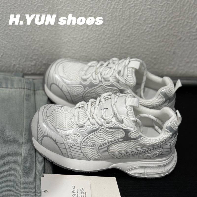 Leather mesh dad shoes women's spring and summer new lightweight single mesh round head versatile casual sports running shoes tide