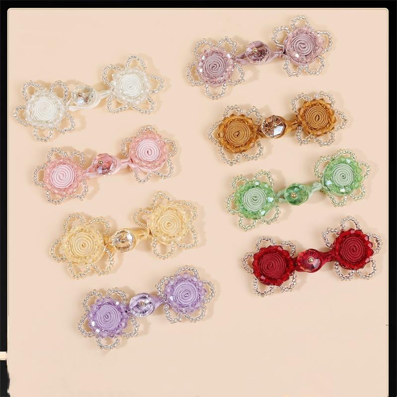 5pcs Glass Crystal Rose Handmade Frog Buttons, Luxury Decorative Buttons for Cheongsam Hanfu Formal Dress