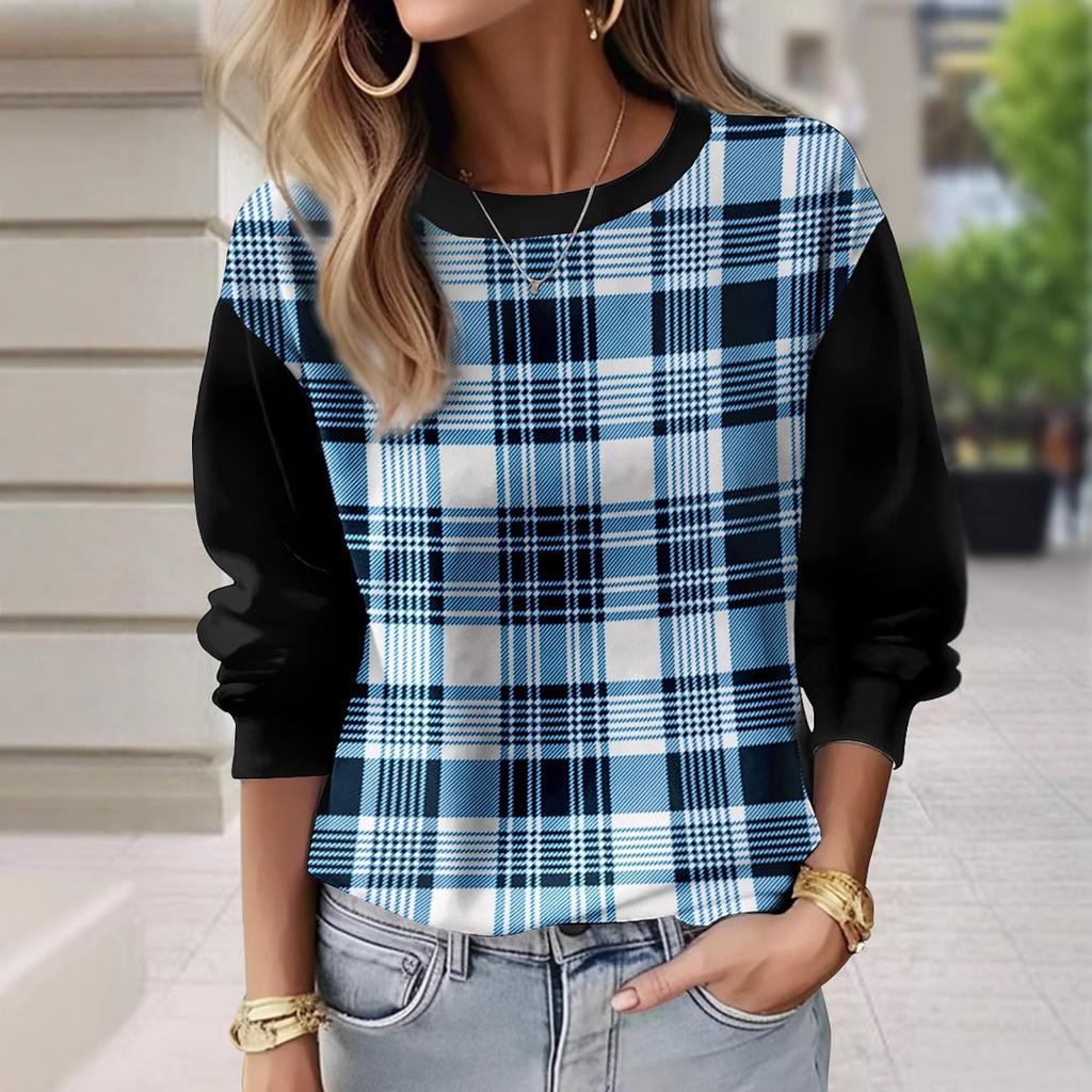 Autumn and Winter Women's 3D Checkered Crew Neck Hoodies & Sweatshirts (women’s)