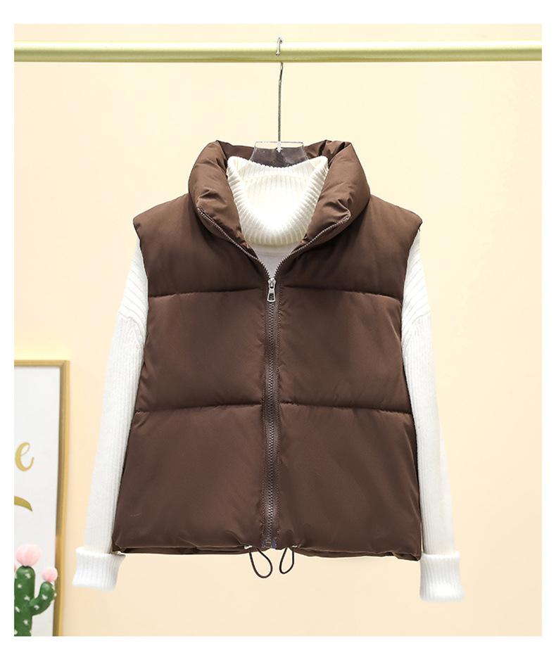 

Winter Short Down Sleeveless Vest Women Warm Stand Collar Zipper Jacket Casual Fashion Quilted Cropped Coats Street Outerwears S коричневий