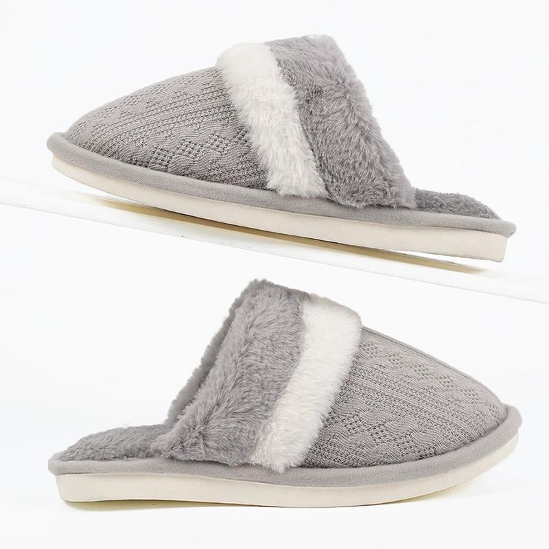 Fashion Winter Faux Fur Warm Cotton Slippers Women Slip On Round Toe Plush Slides Woman Mix Color Non Slip Cotton Slippers Female