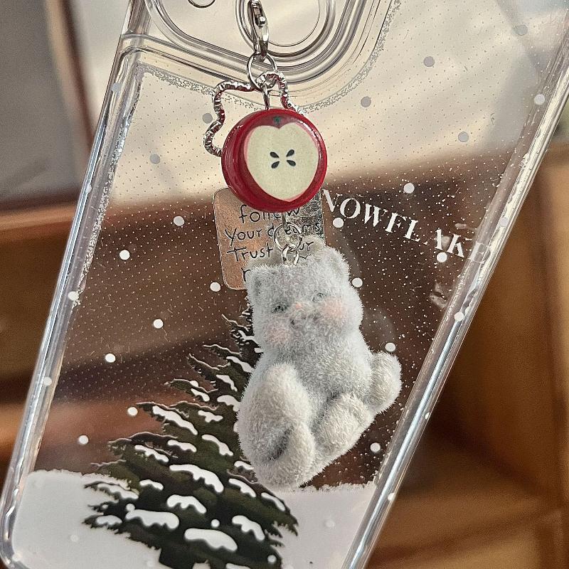 Portachiavi Ciondolo Gatto Floccato Creativo Carino Catena per Cellulare a Cartoni Animati Accessori Ciondolo Decorazione Zaino Regali