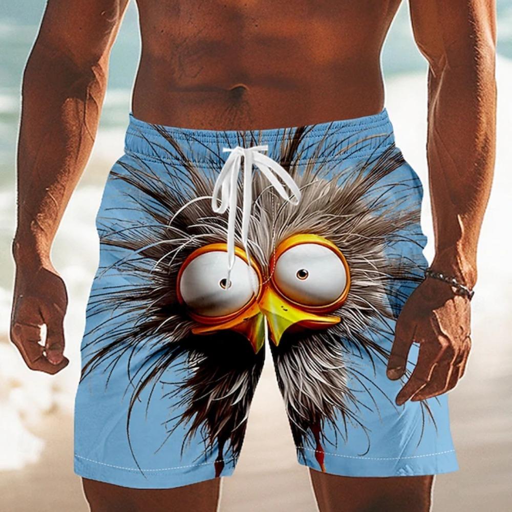 Lustige Tierente 3D-Druck Herren Strandshorts Schnelltrocknend Kordelzug Elastisch
