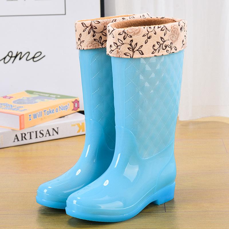 Jelly water boots tall waterproof shoes crystal rubber shoes non-slip cover shoes women's summer fashion rain shoes rain boots transparent thickened