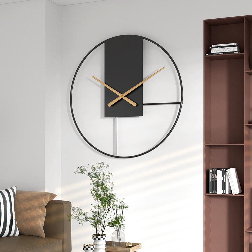 Silent Minimalist Iron Art Wall Clock - Decorative and Digital for Living Room