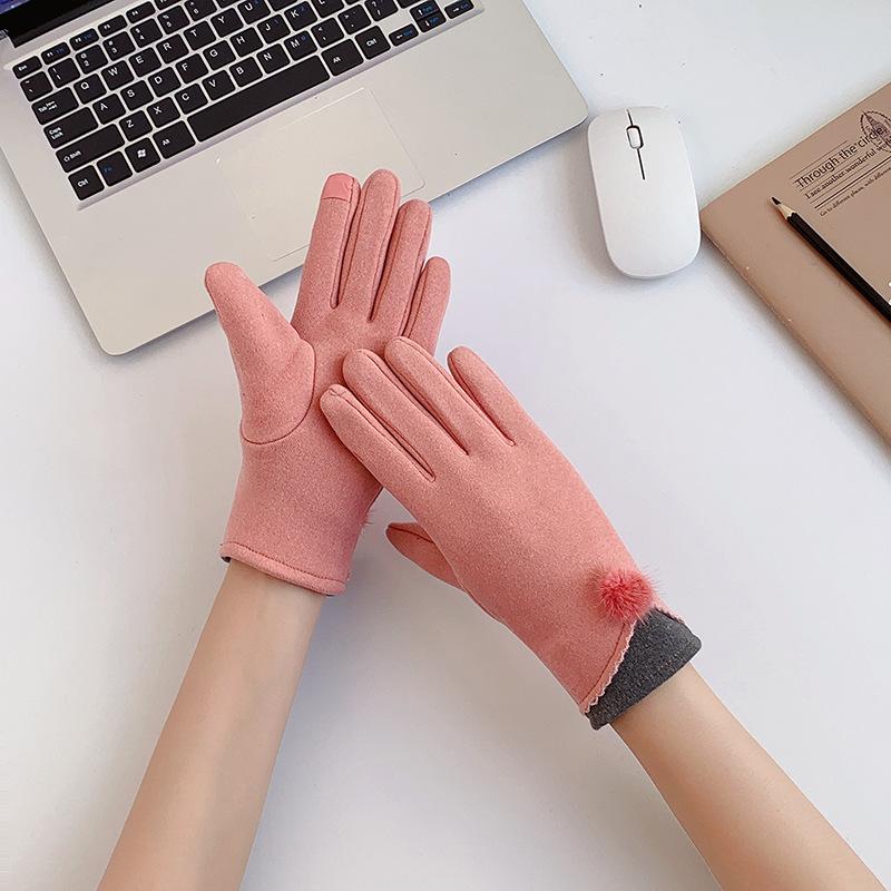 German Velvet Gloves, Warm Ladies Autumn and Winter Students Korean Version of Cute Cycling and Driving Touch Screen Thin Gloves