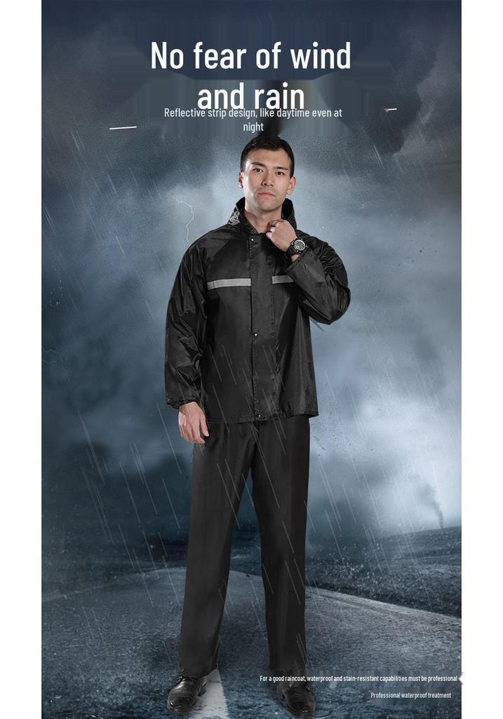 Custom Black High-Visibility Reflective Raincoat for Traffic and Road Admin, Trendy Split Set