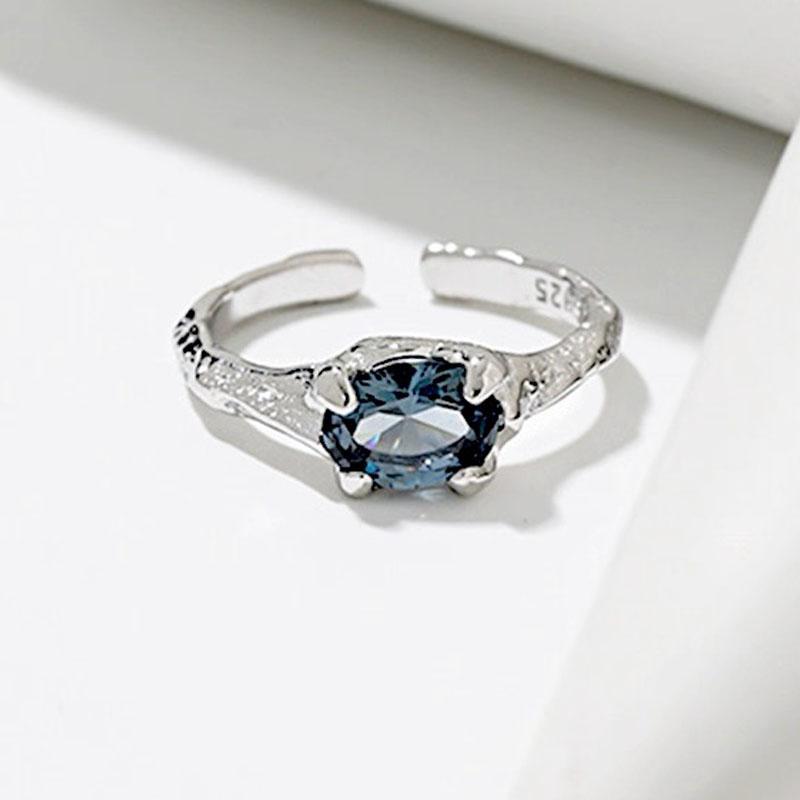 

925 Sterling Silver Rings For Women Geometric Fine Jewelry Finger Adjustable Blue Stone Ring For Party Birthday Gift resizable