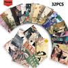 32pcs, Japanese-style cat postcards, ukiyo-e style, birthday/anniversary gifts, collectibles, suitable for gifting, mailable.