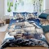 Pirate Duvet Cover Set Queen Sailboat Comforter Set Nautical Ocean Bedding Set Cool Style Quilt Cover Wave Print Decor Bedspread