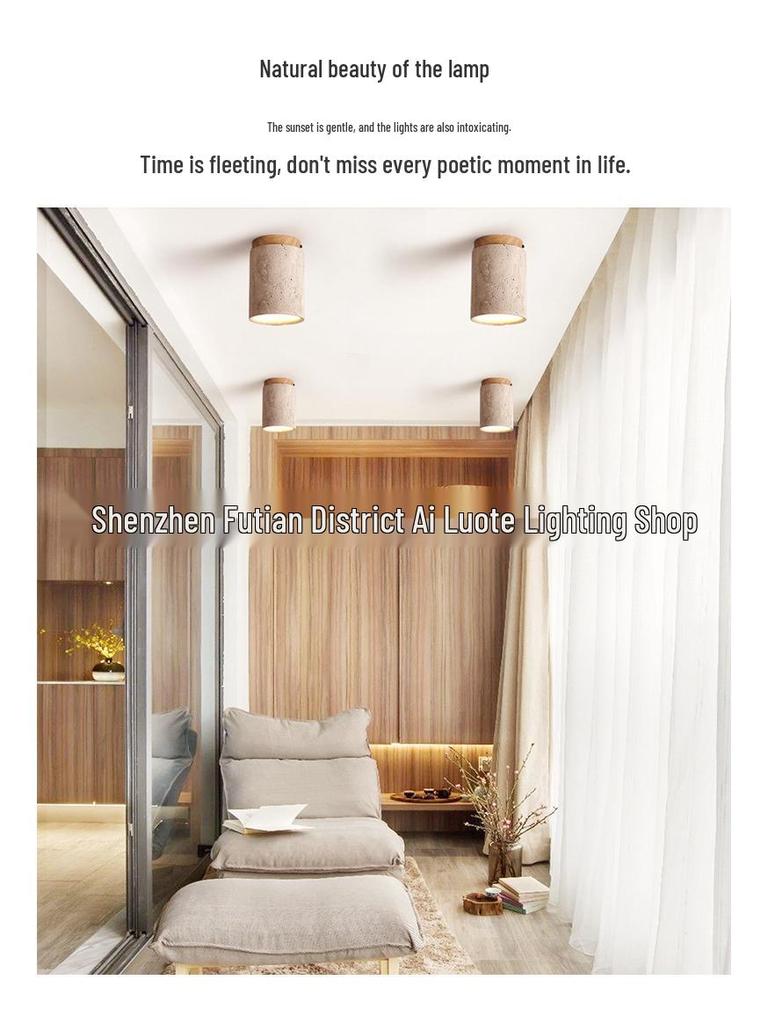 Lampada da soffitto nordica Wabi-Sabi in travertino nero per ingressi e corridoi in stile giapponese