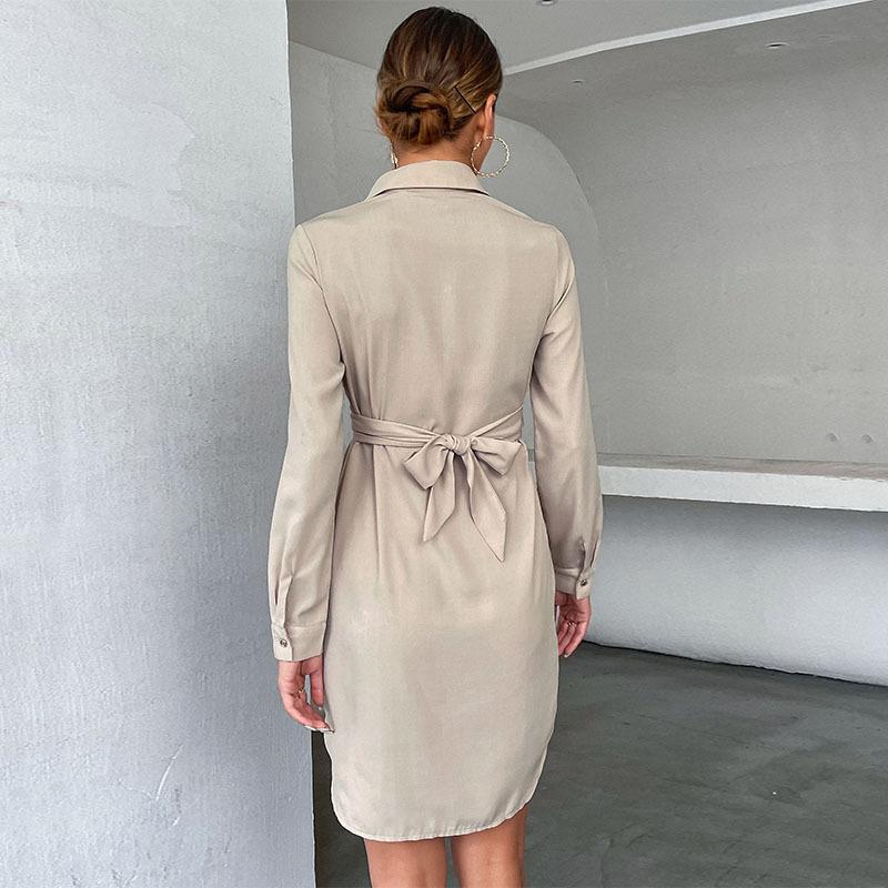 Temperament and Elegance Outer Wear Early Autumn Women's Shirt Dresses Lapel Solid Color French Long Sleeve Shirt Dresses