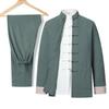 Men's Cotton Linen Three-Piece Tang Suit: Chinese Style Frog Button Hanfu, Retro Lay Buddhist Robe, Tea Attire