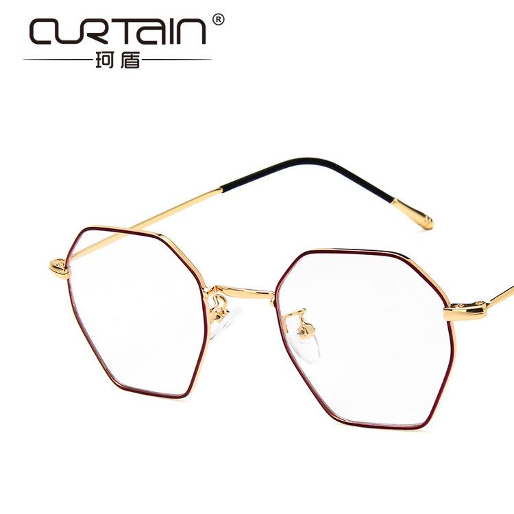 New metal polygonal glasses frame retro literary irregular flat mirror can be matched with myopia