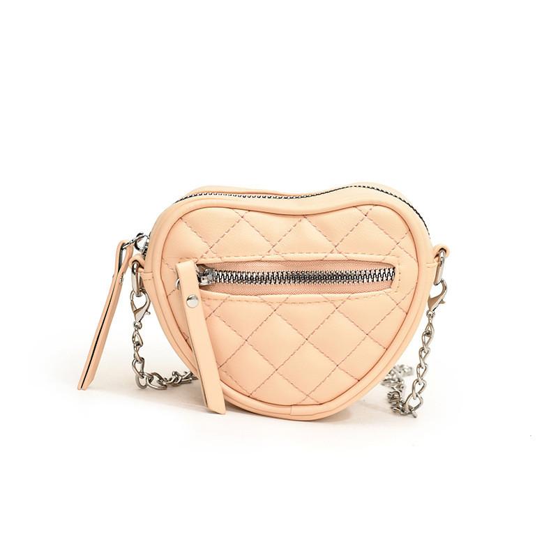 Kids Love Heart Chain Crossbody Bag Pink Pu Coin Wallet With Trendy Stitching