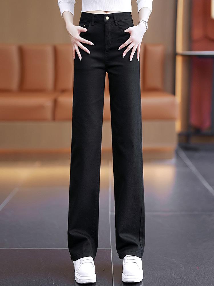 Women's Autumn 2025 High-Waisted Slimming Draped Small Size Straight-Leg Jeans