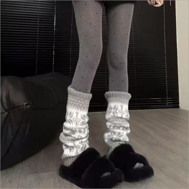 1Pair Women'S Autumn Winter Legwarmers Socks Retro Snowflake Leg Warmer Jk Lolita Girls Warm Knitted Leg Covers