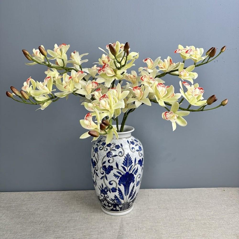 11 Köpfe Künstliche Seide Cymbidium Zweig Real Touch Handgemachte Künstliche Orchideenblume Realistische Simulation Cymbidien