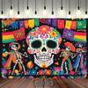 Bohemian Dzień Zmarłych Gobelin Szkielet Czaszka Meksykański Boho Wiszący na Ścianę Fiesta Calavera Festiwal Artystyczny Wystrój Akcent Domowy