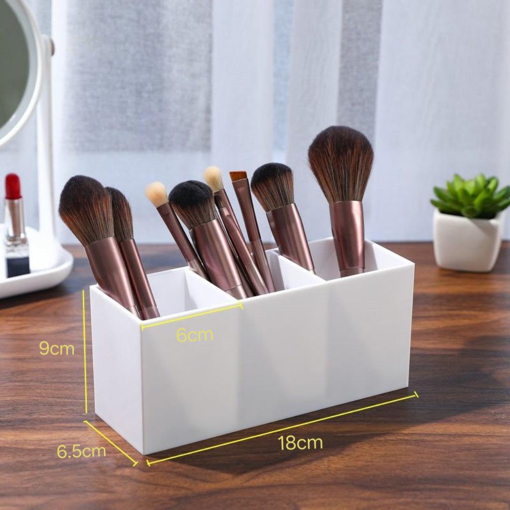 Acrylic Transparent Pen Holder & Three-Compartment Desktop Organizer