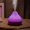 USB Wood Grain Mini Volcano Humidifier with LED Flame Effect - Large Mist & Night Light