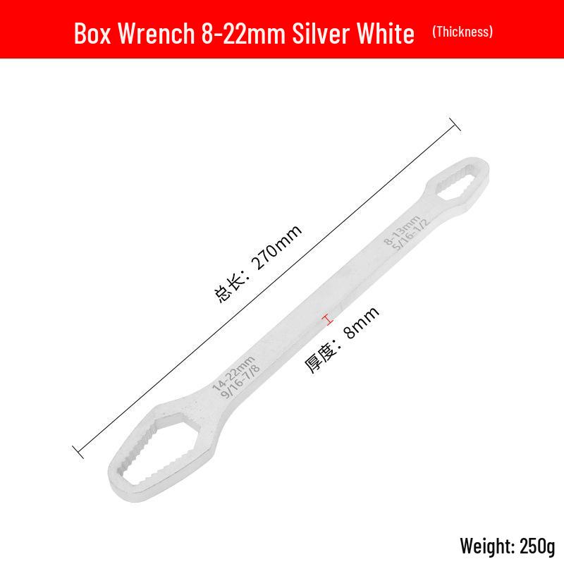 Multi-Purpose 8-22mm Self-Tightening Double-Head Wrench: Box-End & Open-End