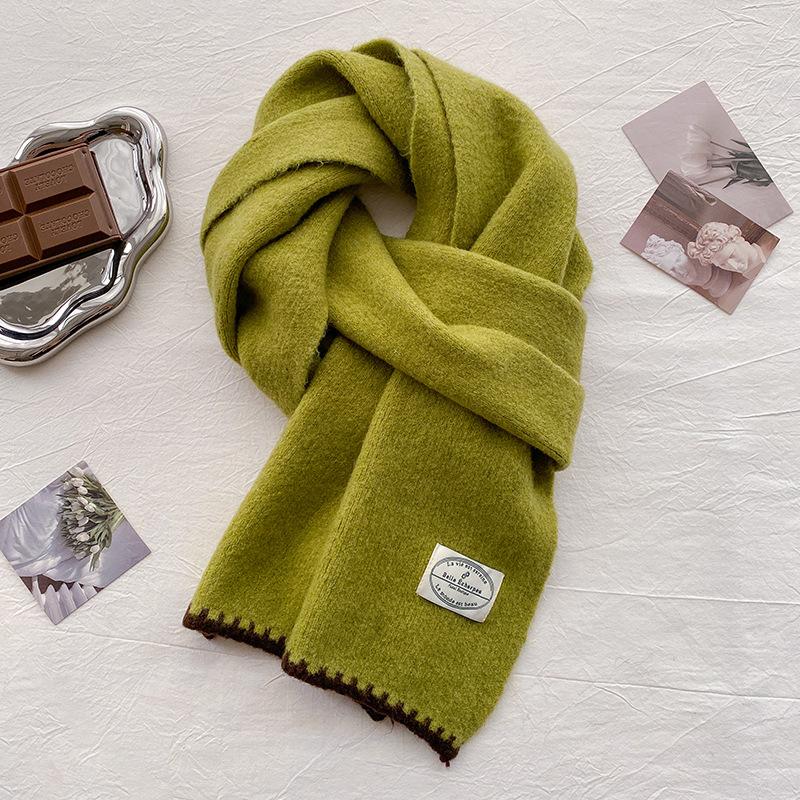 Wool Scarf Women's New Winter Thickened Warm Knitted Scarf High-end Wear White Student Tide