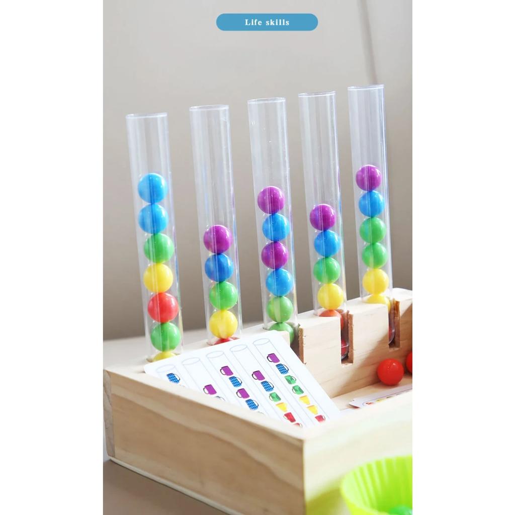 Montessori Educación Temprana Clip Tubo de Ensayo Cuentas de Color Niños Color Cognitivo Coordinación Mano-ojo Juguetes Educativos para el Cerebro