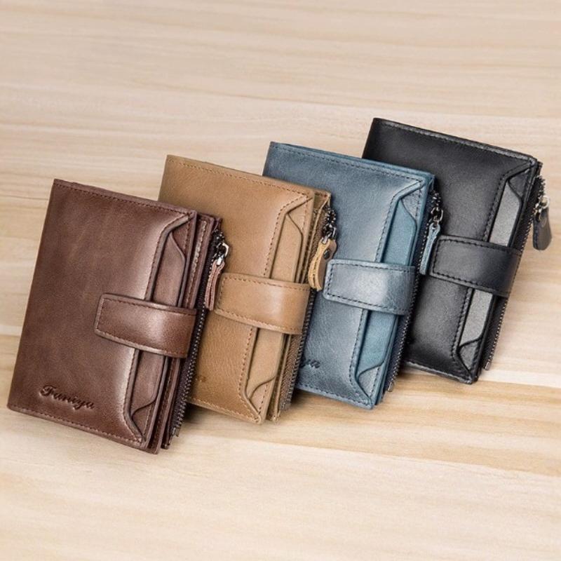 Carteira Masculina Couro PU Curta Vintage Multi-cartão Curta Couro Encerado a Óleo Porta-moedas Pop Caixa de Presente Presente