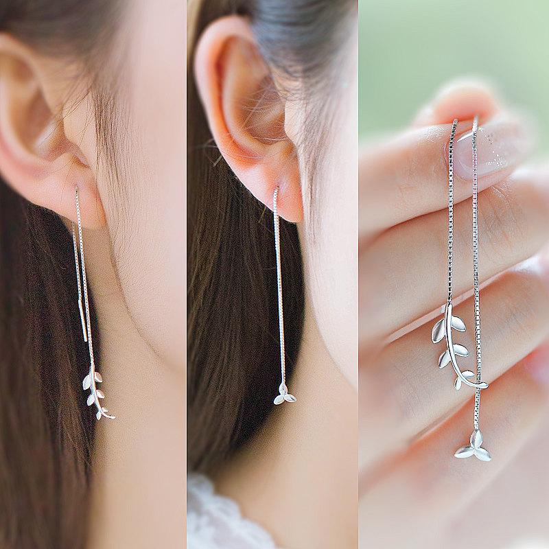 Creative Design Sense Asymmetrical Olive Leaf Earrings Female Mori Small Fresh Literary Leaf Earrings Ear Jewelry