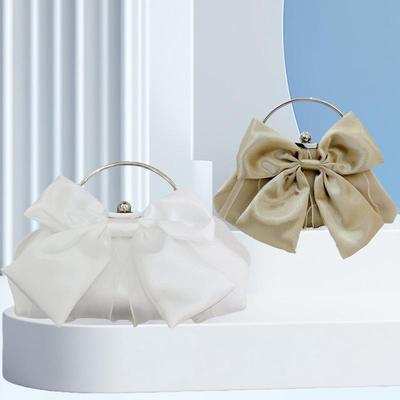 Bolso de noche plisado de seda para mujer con lazo y bandolera