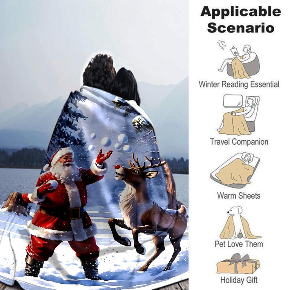 1pc Santa Claus Snowballs Blanket Lightweight Flannel Throw for Sofa Bed Travel Camping Livingroom Office Couch Chair