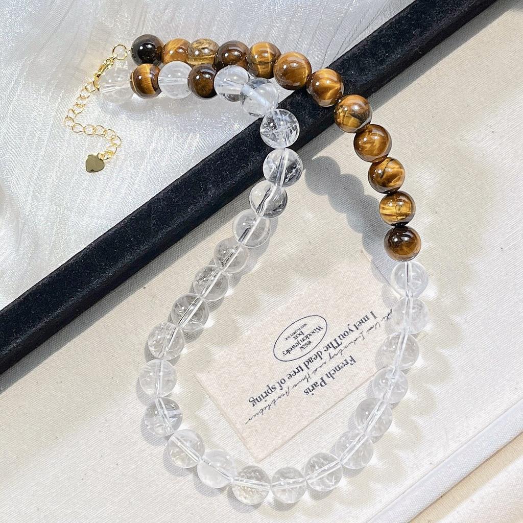 Natürliche Weiße Kristall Tigerauge Design Halskette Schlüsselbein Kette