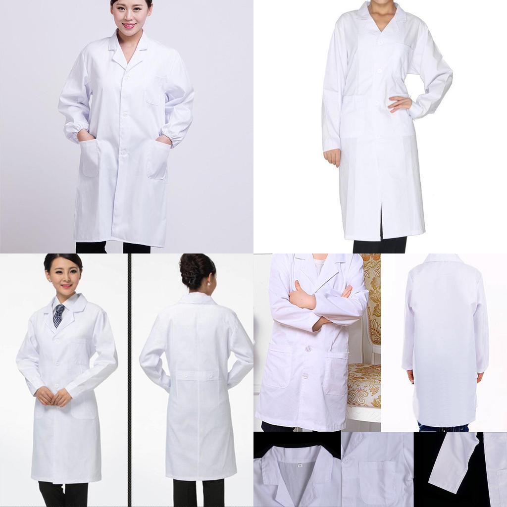 Comfortable Casual Doctor Nurse Uniform Long Sleeve Lab Coat White Workwear