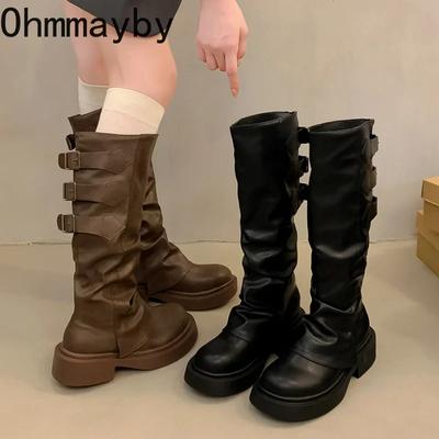 Trend Women Western Cowgirl Boots Fashion Slip On Knight Long Boots Square Heels Autumn Winter Shoes