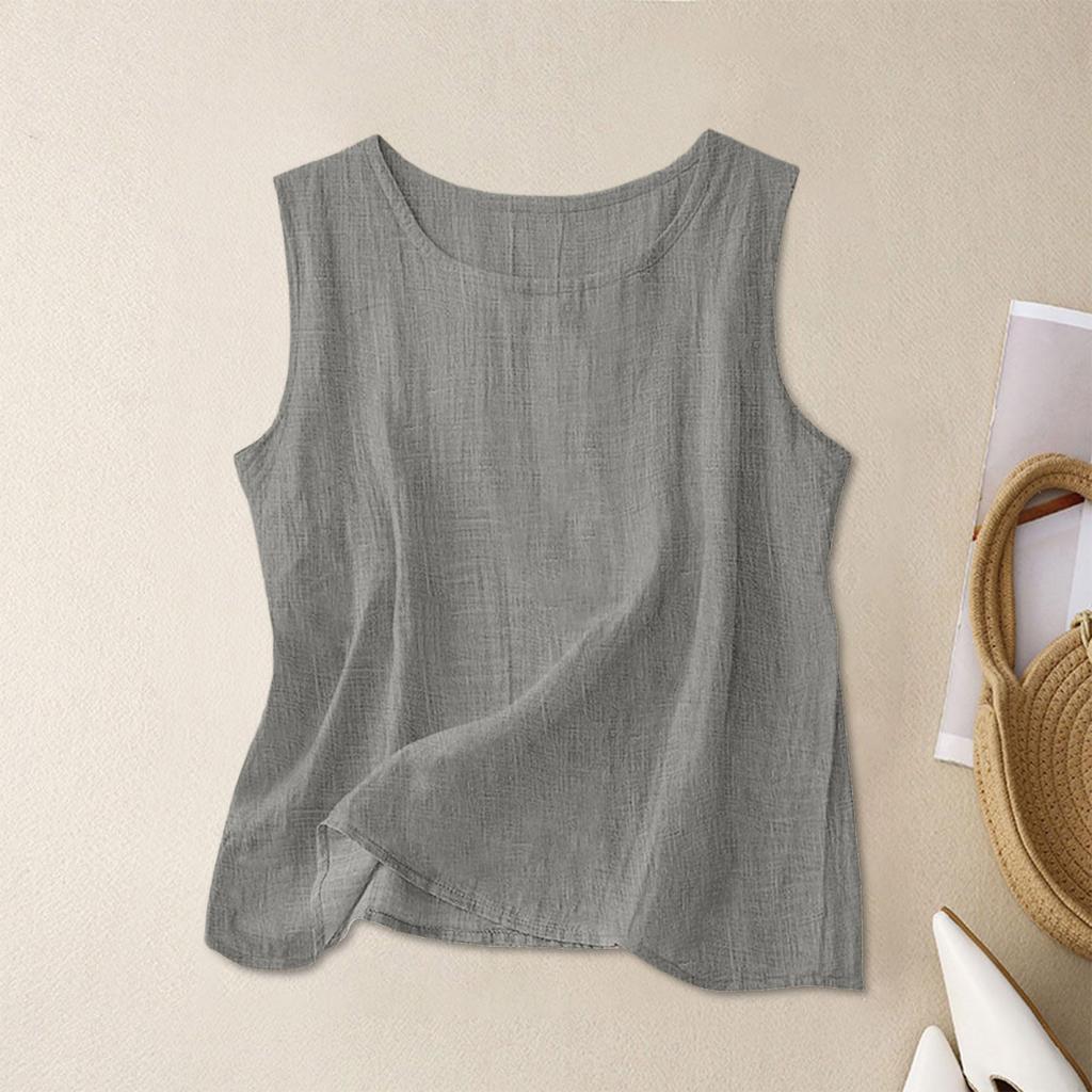 Women’s Textured Cotton Tank Top Crew Neck Sleeveless Relaxed Fit Casual Shirt Lightweight Summer Blouse for Daily Wear Work Travel Layering