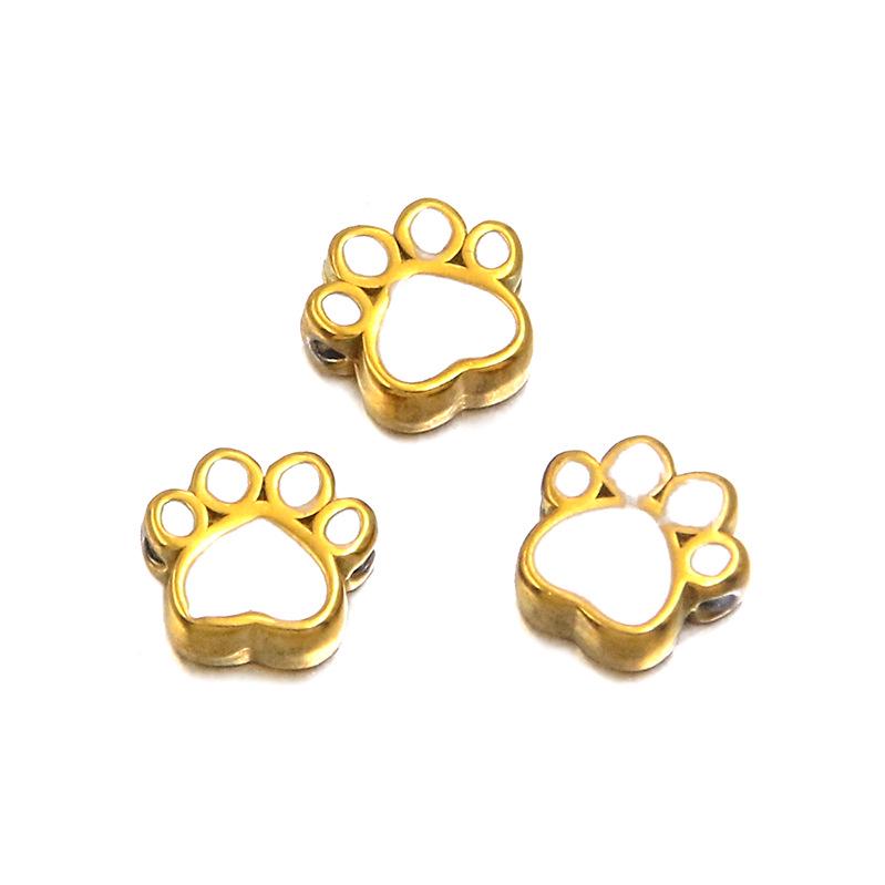 7x7mm Colorful Enamel Animal Paw Print Stainless Steel Spacer Beads for DIY Jewelry