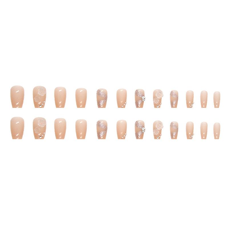 Fată Delicată Fată Dulce Artă Unghiilor Cristal Gheață Prin Camelia Perlă Sclipici Purtare Unghii Unghii False Tablete Artă Unghiilor