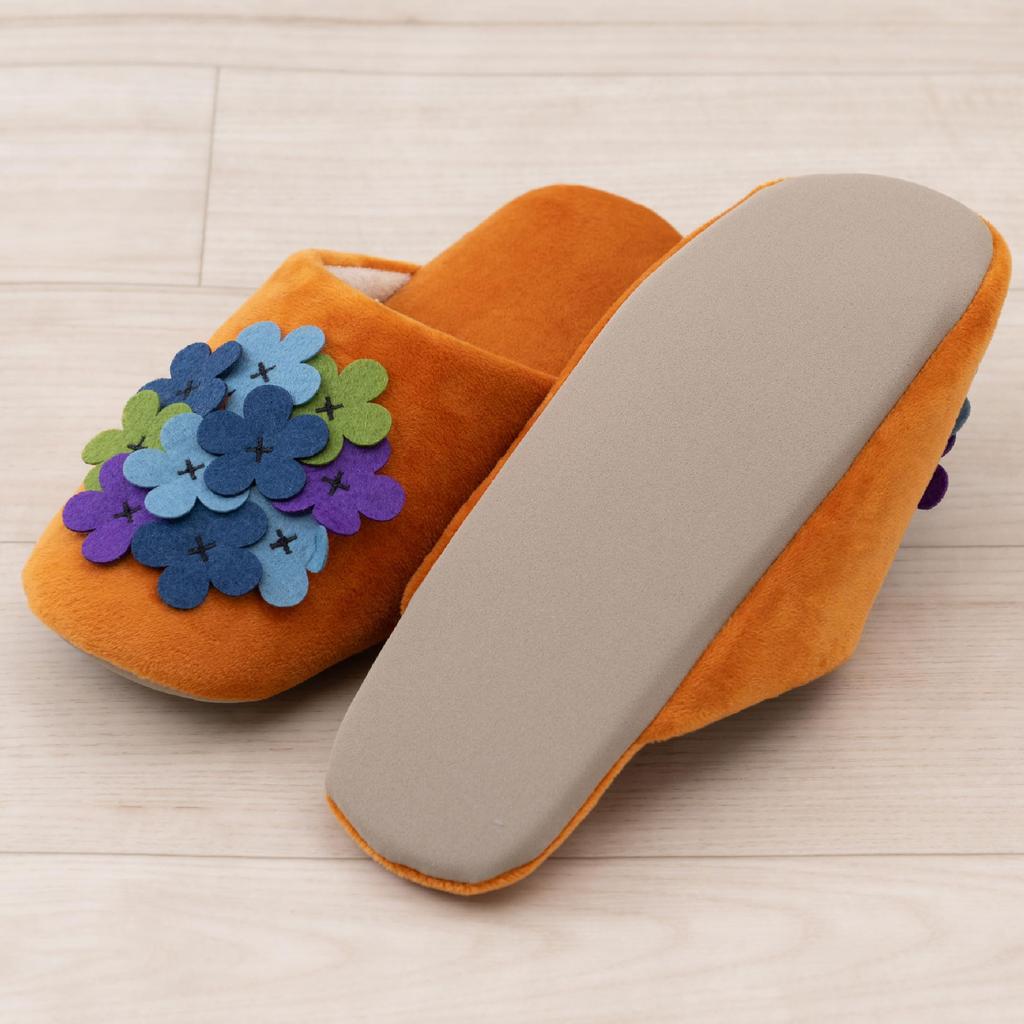 Hokomomora Lind Size Floral Senko 73842 Slippers, M Approx. 22-24cm, Orange, Print, Washable, Stylish, Cute,