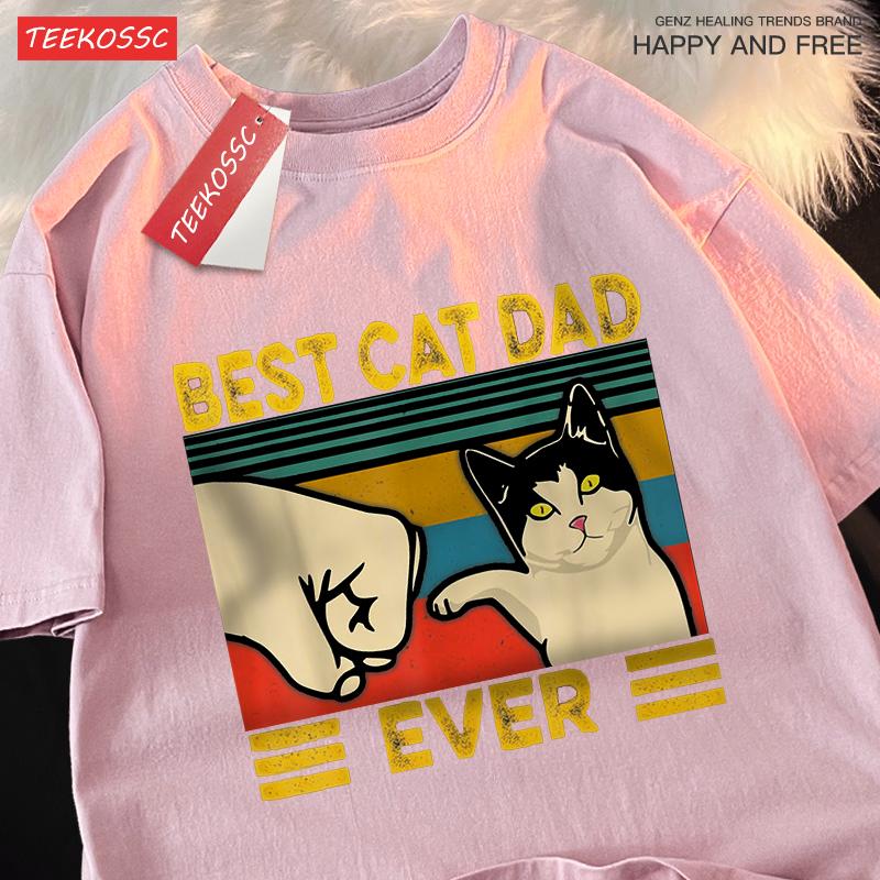 Best Cat Dad Ever Punch Male Female Tops Oversized Cotton Tee Clothes Summer Street T Shirts Fashion Breathable Tshirt Couple