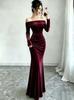 Autumn and winter new golden velvet one-word off-the-shoulder long-sleeved long-hip dress temperament women's skirt