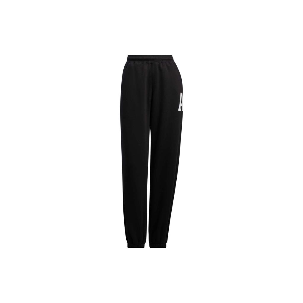 Adidas Logo Print Elastic Waist Cuffed Sports Pants Women Bottoms Black IB2723