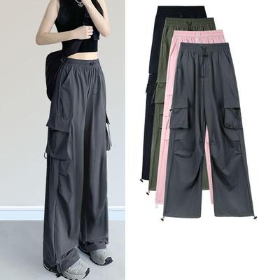 Fashion Women Loose Casual Cargo Pants New Elegant Drawstring Loose Pockets Baggy Wide Leg Pants Vintage Workwear Trousers 676