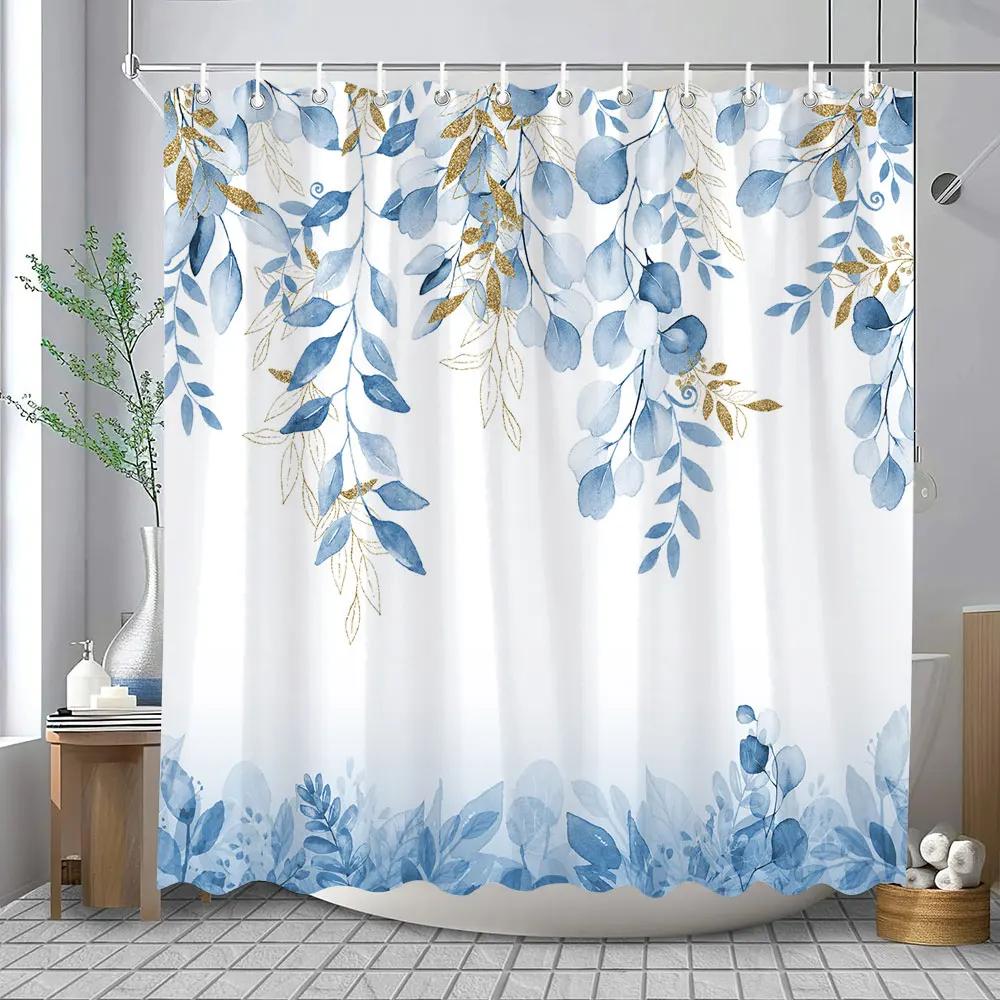Watercolour Botanical Floral Leaf Shower Curtain Polyester Fabric Washable Home Bathroom Curtains Bathroom Decoration With Hooks