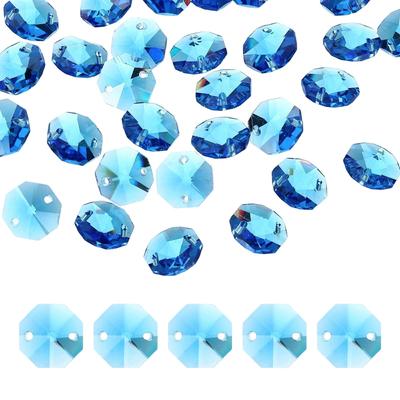 Uxcell 70 Stück 14mm Kristall-Oktagon-Perlen, 2-Loch Glas-Sonnenfänger-Perlen, Kronleuchter-Prismen-Teile, Anhänger für Heim-DIY-Kunst und Handwerk, Blau