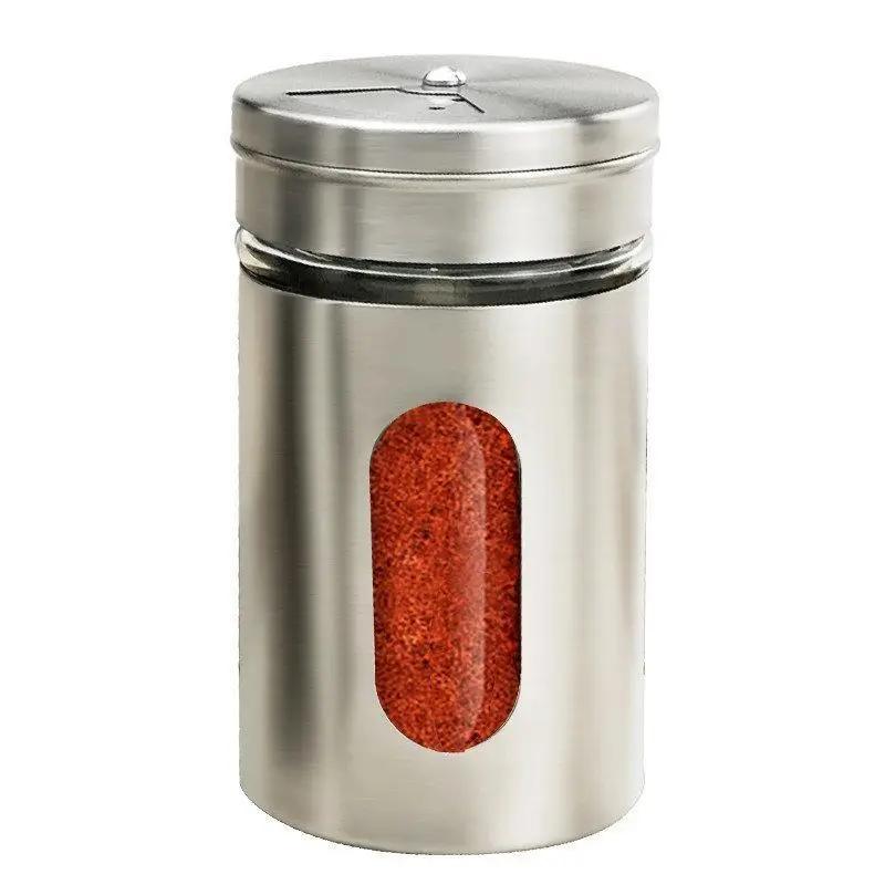 1pc Kitchenware Stainless Steel Seasoning Jar Glass Sprinkler Barbecue Seasoning Jar Pepper Bottle Toothpick Holder Salt Shaker