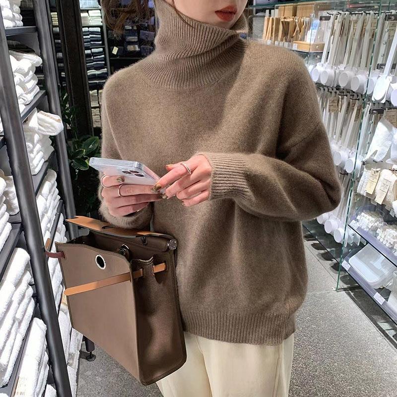 Autumn and Winter Thickened High Neck Women Loose Versatile Knitted Pullover Sweater Lazy Wind Bottoming Shirt Outside Wear Female