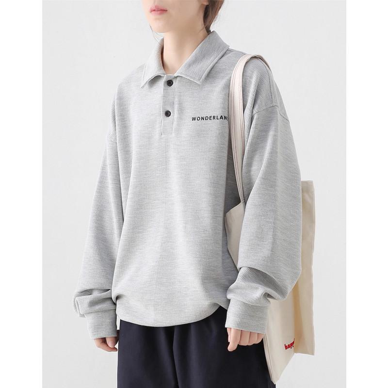 Retro Loose Fit Long Sleeve Polo Sweatshirt - French Influencer Style